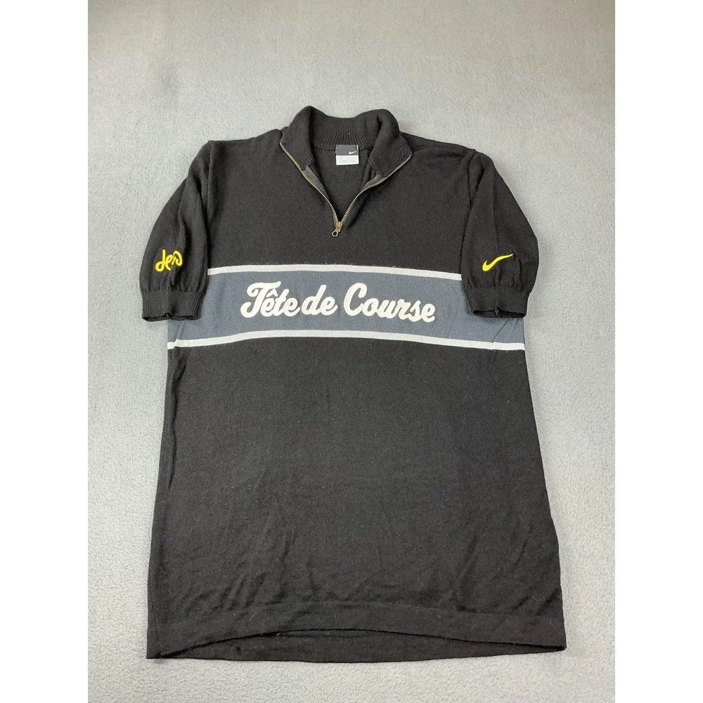 Nike Cycling Jersey Mens S Black 1/4 Zip Tete De Course Italy Wool Pockets 90s